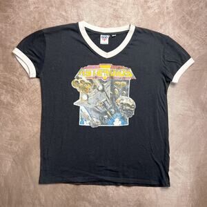 Junk Food Asteroids V Neck Ringer Graphic T-Shirt Black Short Sleeve Retro Gamer